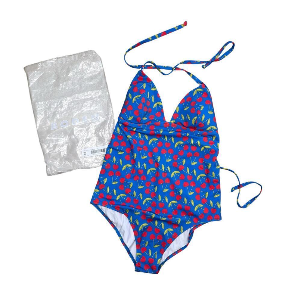 Boden Symi String Swimsuit Gallery Blue Cherry Scatter US 14 Long NWT - Picture 8 of 9
